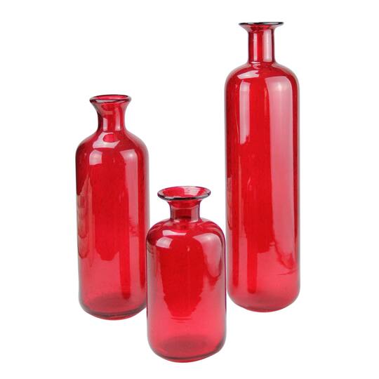 Translucent Candy Apple Red Glass Bottle Set